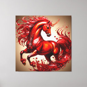 Toile Cheval mythique rouge vibrant avec crinière ardent