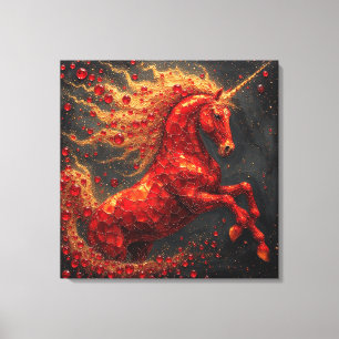Toile Cheval mythique rouge vibrant avec crinière de feu