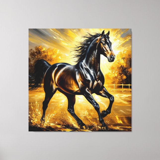Toile Cheval noir courant à travers l'eau dans un couche (Recto)