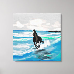 TOILE CHEVAL NOIR D'ÉTALON. FONCTIONNEMENT SUR LA PLAGE