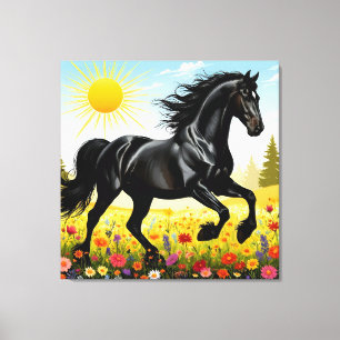 Toile Cheval Noir Majestueux en Course
