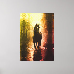 Toile Cheval Noir Mystique – Équitation Fantasy Sombre