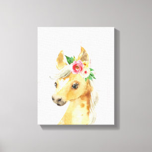 Toile Cheval Poulain Floral Aquarelle