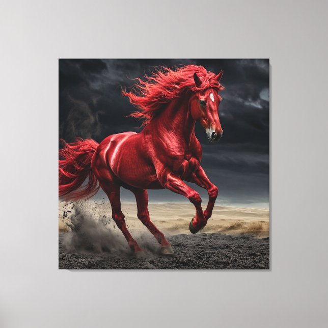Toile Cheval Rouge Majestueux en Course (Recto)