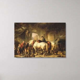 Toile Chevaux alimentant dans l'écurie