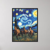 Toile Chevaux au galop sous la Nuit étoilée