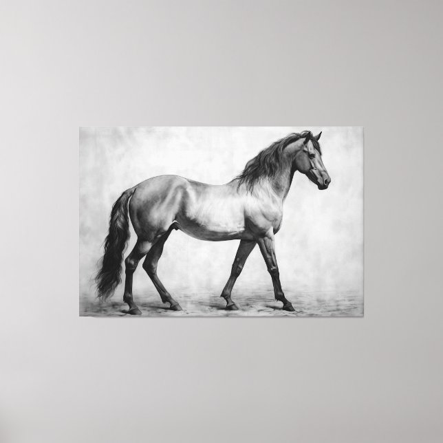 Toile Chevaux blancs noirs monochromes | Grande peinture (Recto)