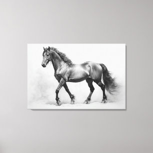 Toile Chevaux blancs noirs monochromes   Grande peinture