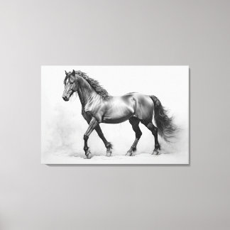Toile Chevaux blancs noirs monochromes | Grande peinture