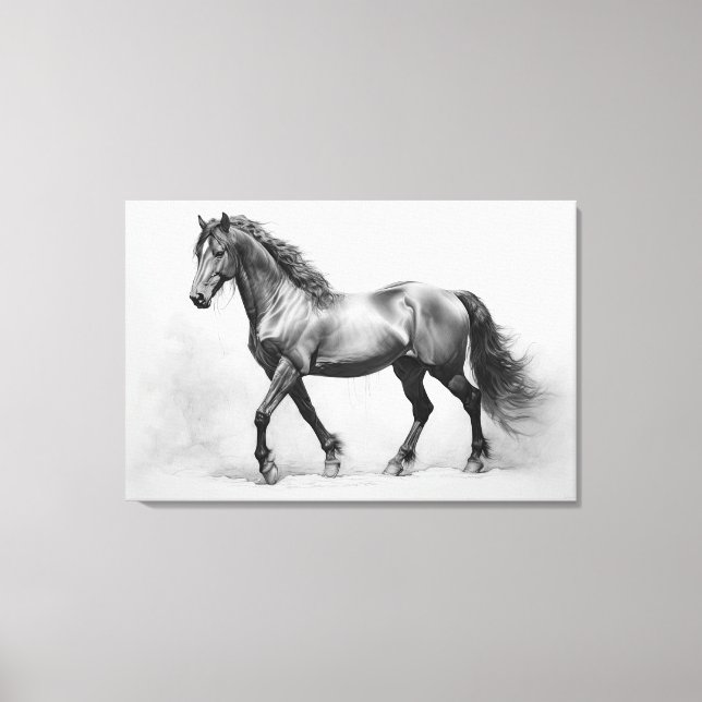 Toile Chevaux blancs noirs monochromes | Grande peinture (Recto)
