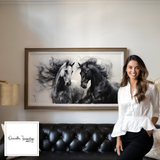 Toile Chevaux blancs noirs monochromes | Grande peinture