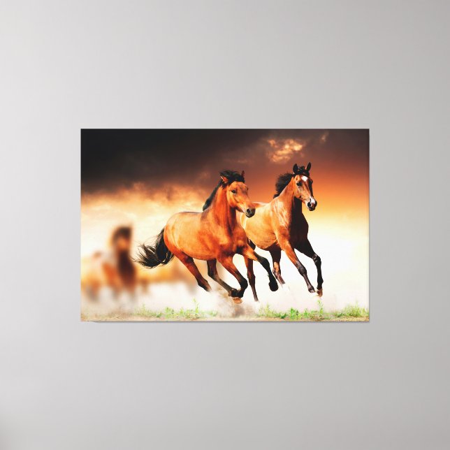 Toile Chevaux Brown sauvages en course (Recto)