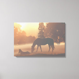 Toile Chevaux dans le brouillard matinal