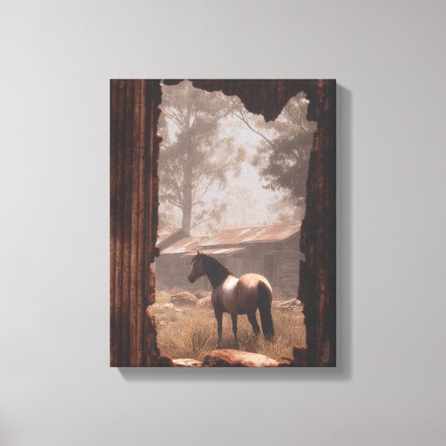 Toile Chevaux dans une clairière forestière - Art du ray (Recto)