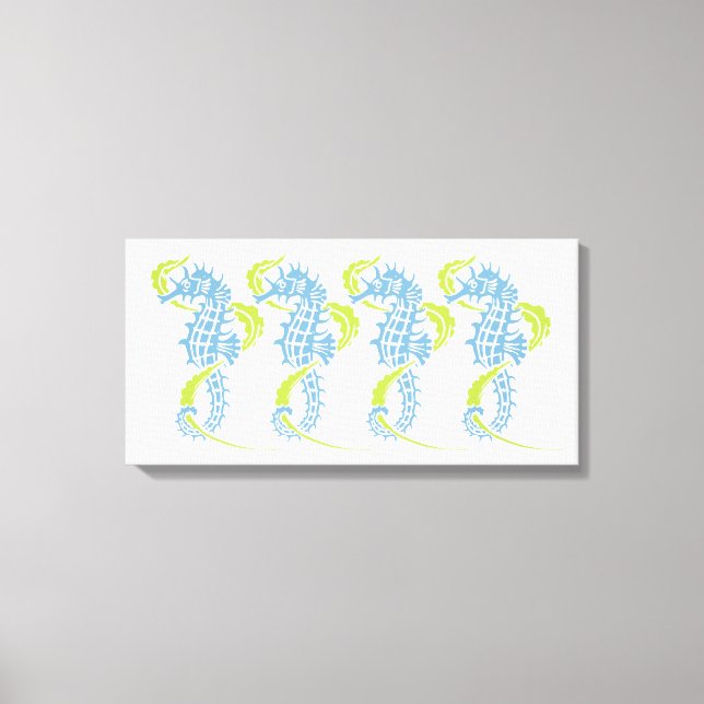 Toile Chevaux de mer bleu nuit, vert citron et algues (Recto)