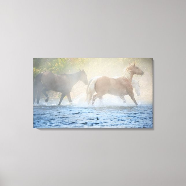 Toile Chevaux sauvages courant à travers l'eau (Recto)
