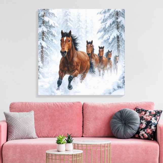 Toile Chevaux sauvages courant à travers une forêt ennei (Insitu(Salon))