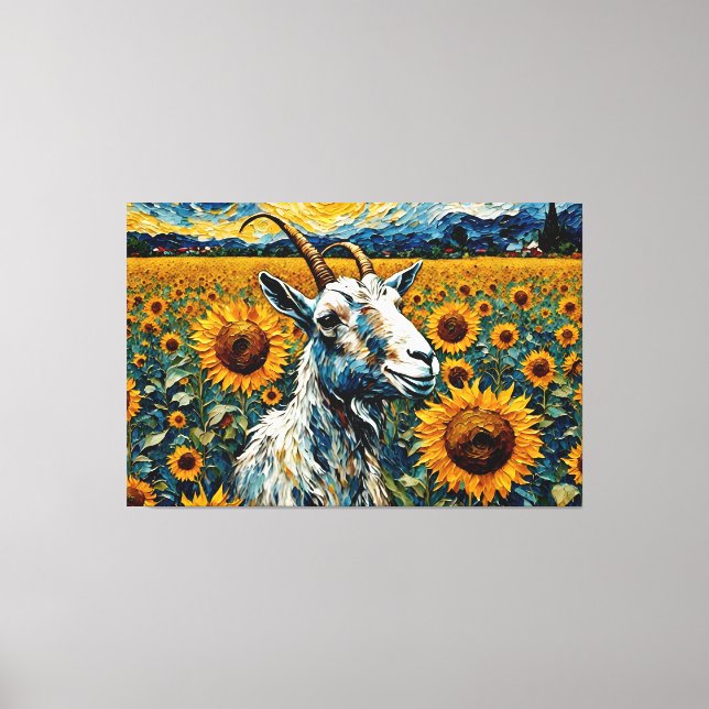 Toile Chèvre adorable dans un champ de tournesol (Recto)