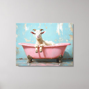 Toile Chèvre dans une baignoire rose