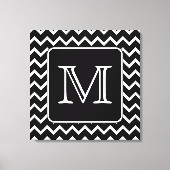 Toile Chevron noir et blanc avec Monogramme personnalisé (Recto)