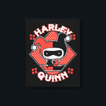 Toile Chibi Harley Quinn Splits<br><div class="desc">Regardez Chibi Harley Quinn alors qu'elle fait les éclaboussures devant une toile de fond en losange à pois rouges avec son nom écrit autour d'elle.</div>