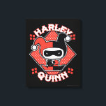 Toile Chibi Harley Quinn Splits<br><div class="desc">Regardez Chibi Harley Quinn alors qu'elle fait les éclaboussures devant une toile de fond en losange à pois rouges avec son nom écrit autour d'elle.</div>
