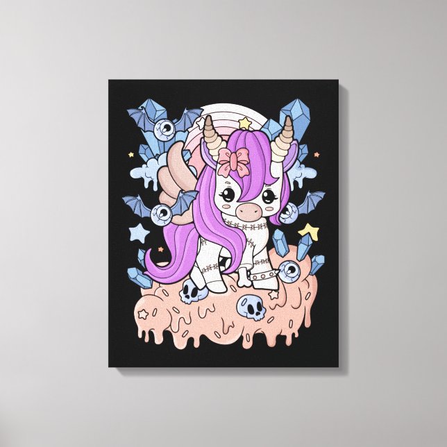 Toile Chibi Horror Unicorn Creepy Kawaii Gift Pastel (Recto)