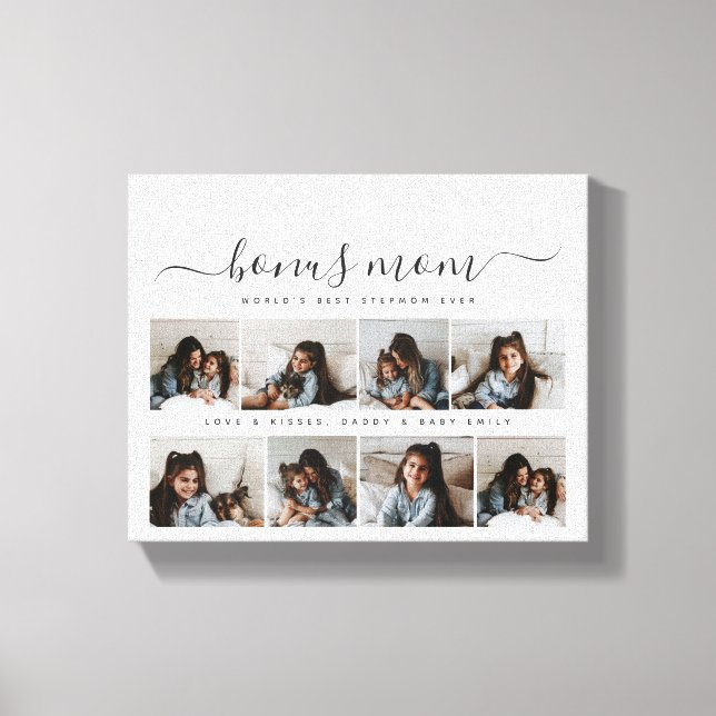 Toile Chic Blanc noir Script Photo Stepmamie Fête des mè (Recto)