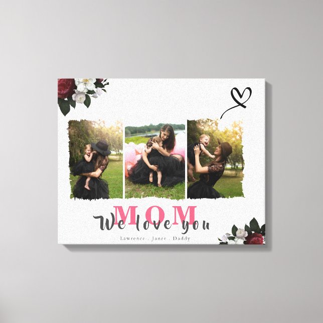 Toile Chic Monogramme 3 Photo Collage Famille Mère (Recto)
