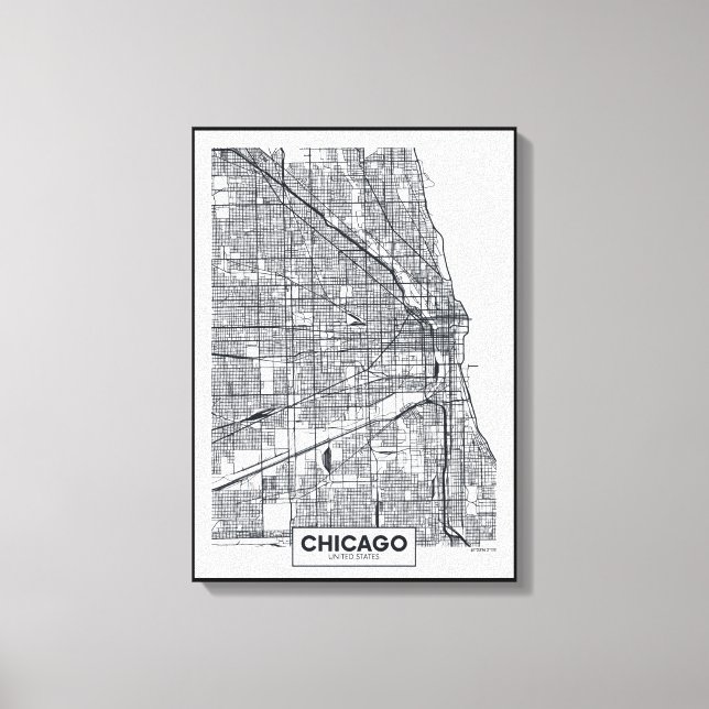 Toile Chicago, Illinois | Carte de la ville noire et bla (Recto)