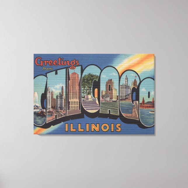 Toile Chicago, Illinois - Grandes Lettres Scènes 2 (Recto)