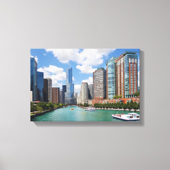 Toile Chicago Illinois River Skyline (Recto)