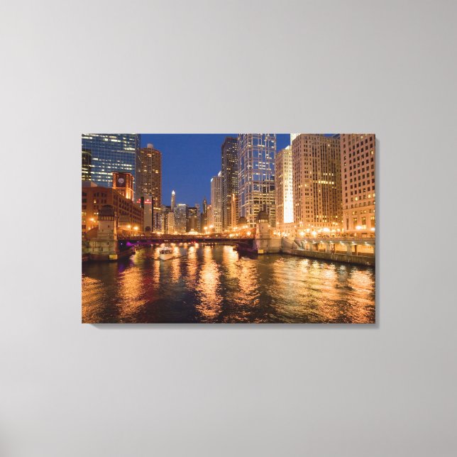 Toile Chicago, Illinois, Skyline et rivière Chicago à 2 (Recto)