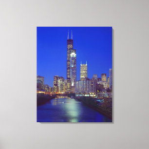 Toile Chicago, Illinois, Skyline la nuit avec Chicago