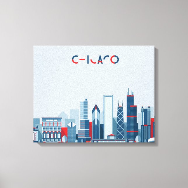 Toile Chicago, Illinois | Skyline rouge, blanc et bleu (Recto)