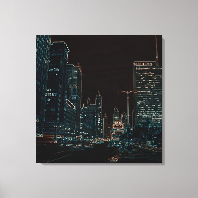 Toile Chicago Michigan Avenue @ Nuit 1967 Neon Colorful (Recto)