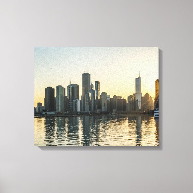 Toile - Chicago Skyline en Illinois au coucher du  (Recto)
