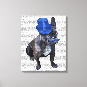 Toile Chien à tête bleue avec chapeau bleu et moustache