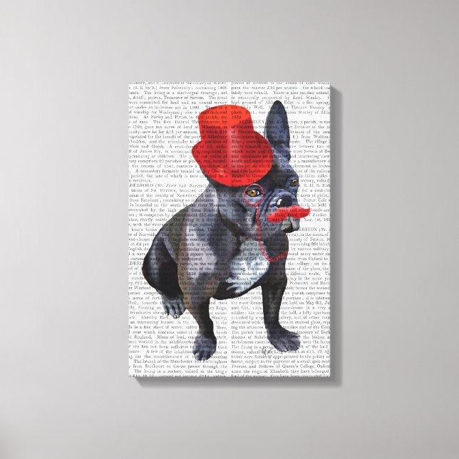 Toile Chien à tête rouge avec chapeau rouge et moustache (Recto)