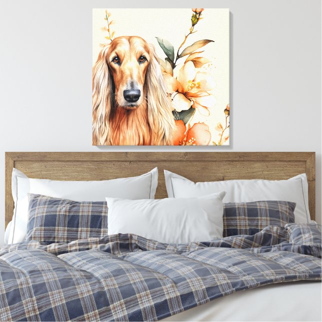 Toile Chien Afghan Hound et Lys Péches (Insitu(Chambre))