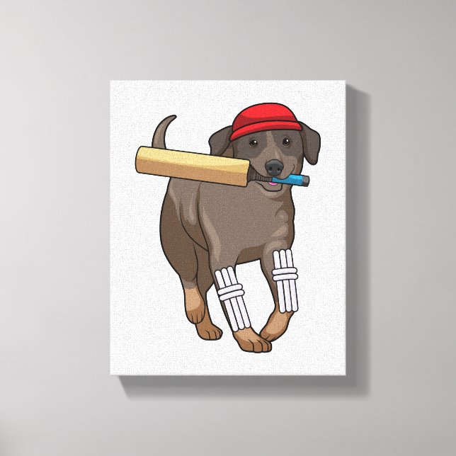 Toile Chien au cricket avec batte de cricket (Recto)