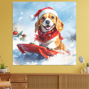 Toile Chien beagle dans la boue Laisser il neige Noël