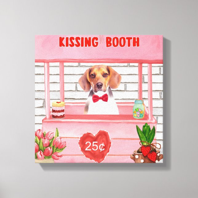 Toile Chien beagle Valentine's Day Kissing Booth (Recto)