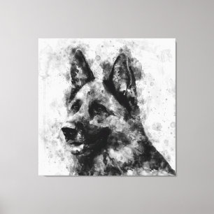 Toile Chien berger allemand Aquarelle noir et blanc