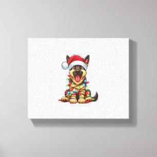 Toile Chien Berger Allemand Lumières de Noël Chapeau de 