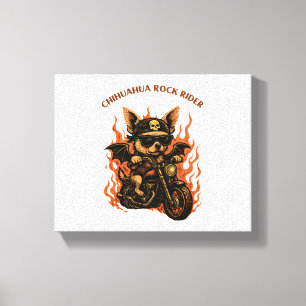 Toile Chien biker Chihuahua sur moto avec des flammes