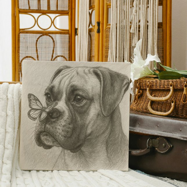 Toile Chien Boxer avec Rencontre Douce Papillon (Créateur téléchargé)