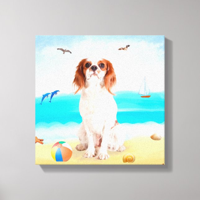 Toile Chien Cavalier King sur la Plage (Recto)