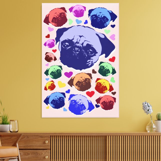 Toile Chien Chiot Carlin Style PopArt Rétro (Insitu(Salon))