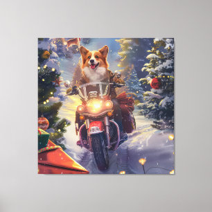 Toile Chien Corgi à moto Noël